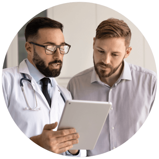 Male patient consulting with doctor_circle